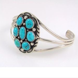 Signed Sterling Silver Turquoise Cluster Bracelet